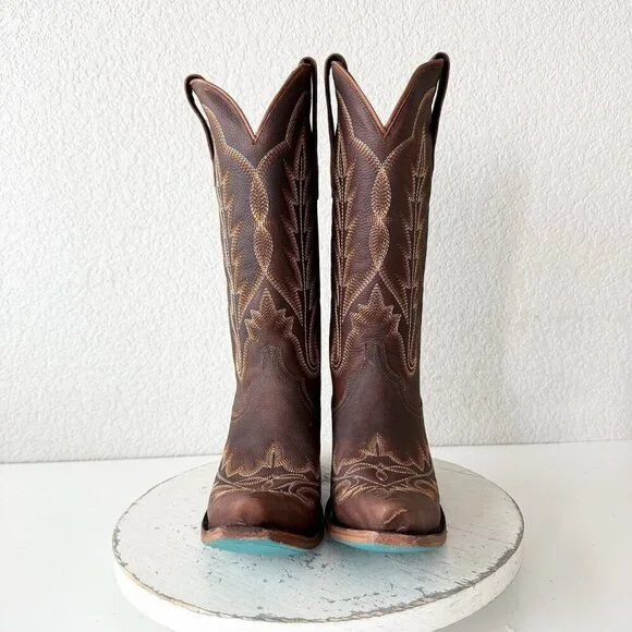 Lane LEXINGTON Womens Cowboy Boots 6 Cognac Brown Western Cowgirl Mid Calf Tall - Picture 5 of 11